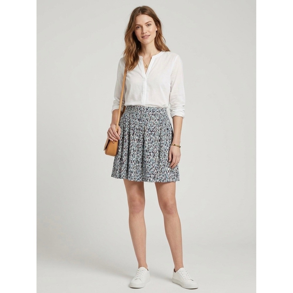 Banana Republic Cotton Silk Abstract Dot Print Mini Skirt Blue Teal Petite 6P